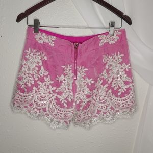 T.Lisa White Lace Shorts Pink Shorts Lace Bottom